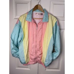 Vintage G Casuals Windbreaker Jacket Pastel Colorblock 90s Full‎ Zip Small RETRO